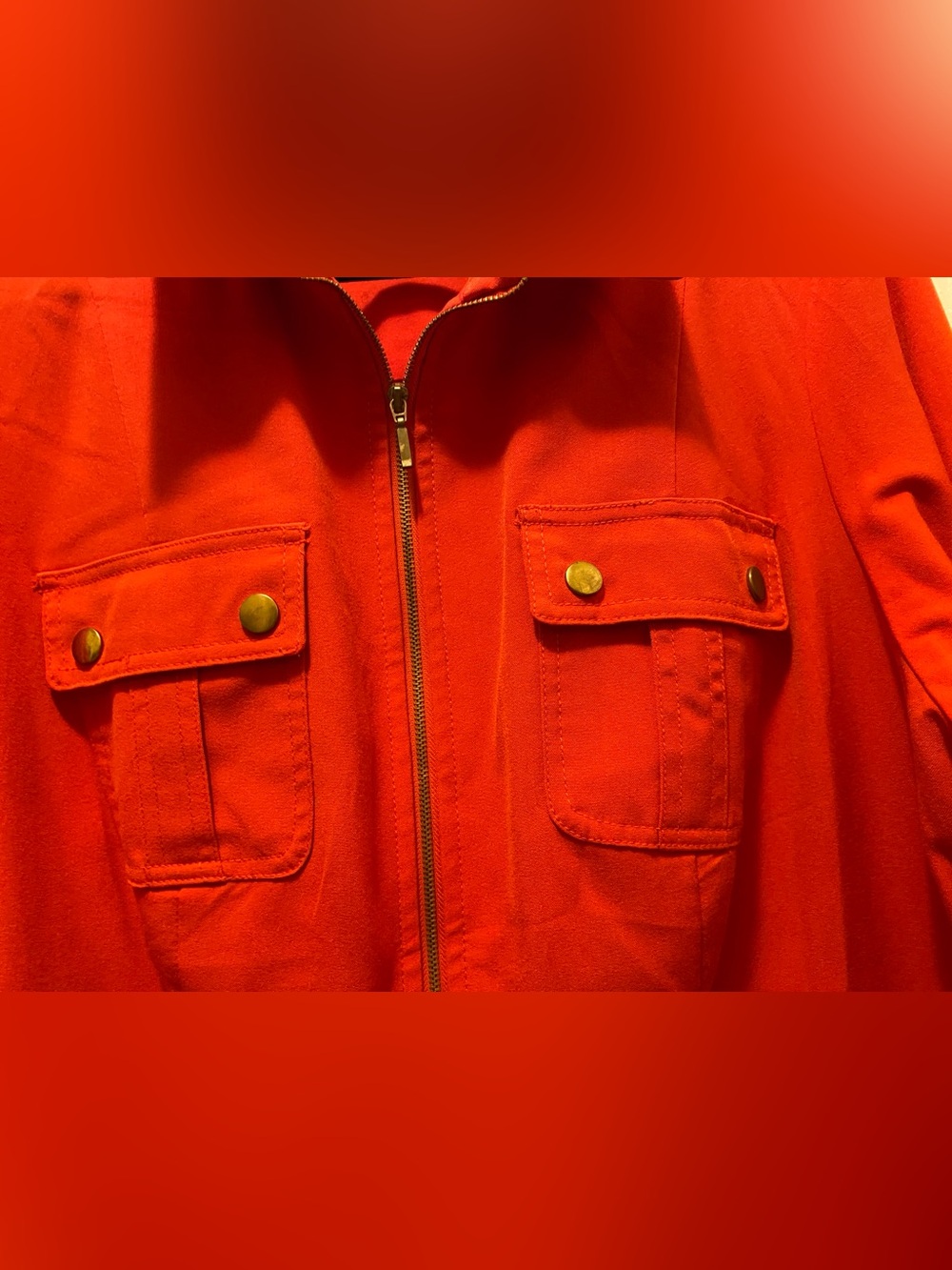 Sharagano Women's Bright Orange Utility Zip-Front Jacket Dress - Picture 3 of 16